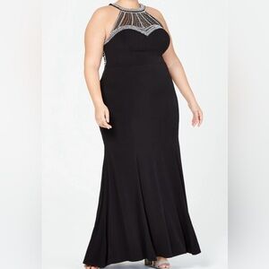 Say Yes to the Prom Black Evening Gown Size 20W – Rhinestone Beaded Neckline